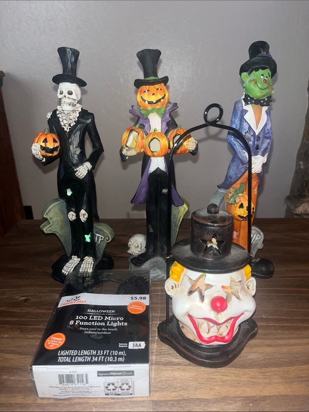 Light up Halloween pumpkin man Skeleton, Frankenstein and scary clown decor